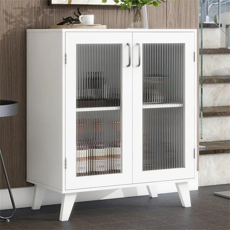 Meuble-lavabo moderne en bois avec 2 portes vitrées et une étagère réglable