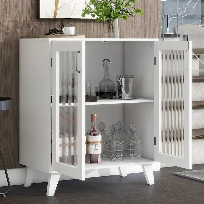 Meuble-lavabo moderne en bois avec 2 portes vitrées et une étagère réglable