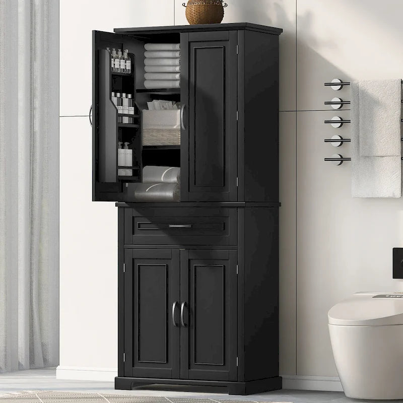 Armoire de salle de bain haute avec tiroirs et étagère réglable