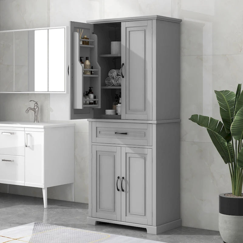 Armoire de salle de bain haute avec tiroirs et étagère réglable