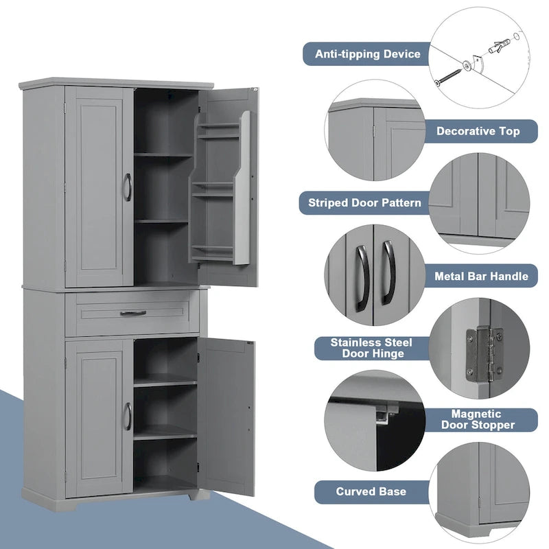 Armoire de salle de bain haute avec tiroirs et étagère réglable