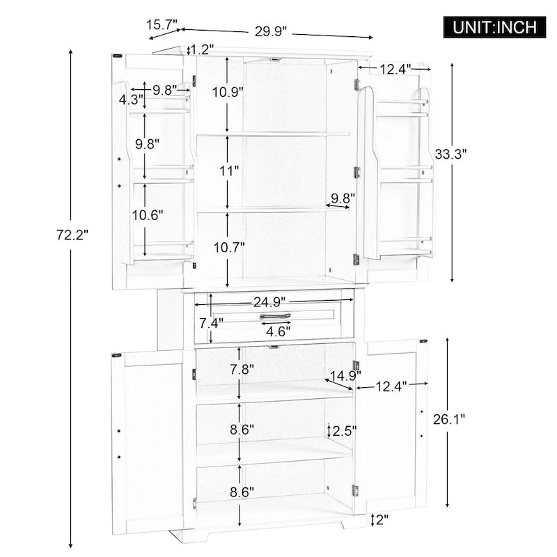 Armoire de salle de bain haute avec tiroirs et étagère réglable