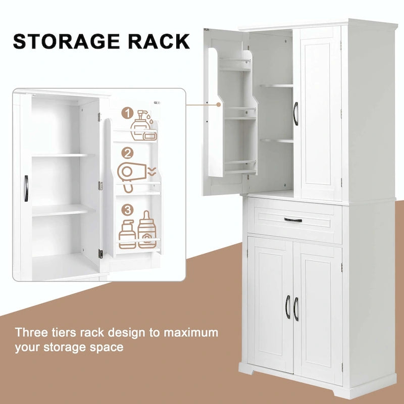 Armoire de salle de bain haute avec tiroirs et étagère réglable