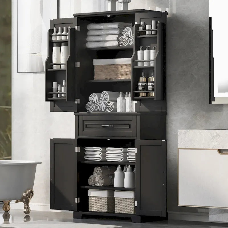 Armoire de salle de bain haute avec tiroirs et étagère réglable