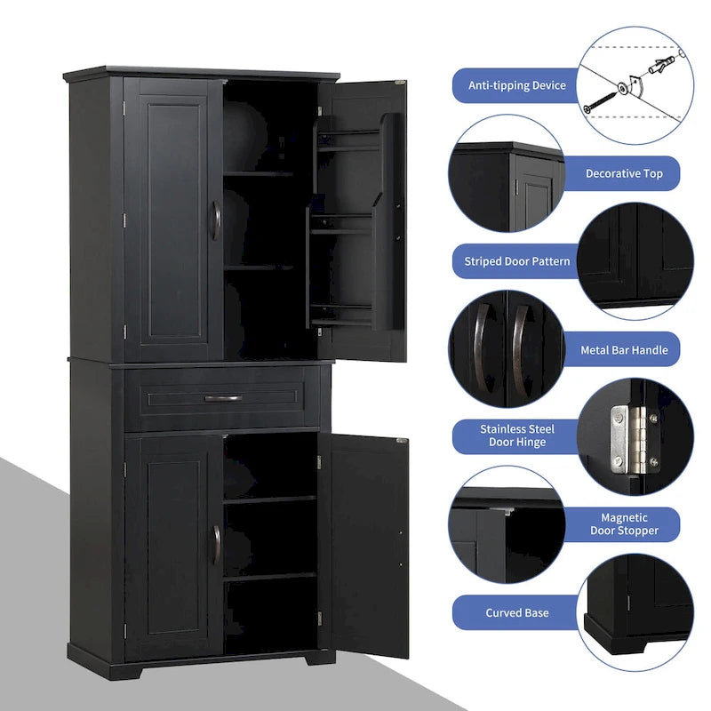 Armoire de salle de bain haute avec tiroirs et étagère réglable
