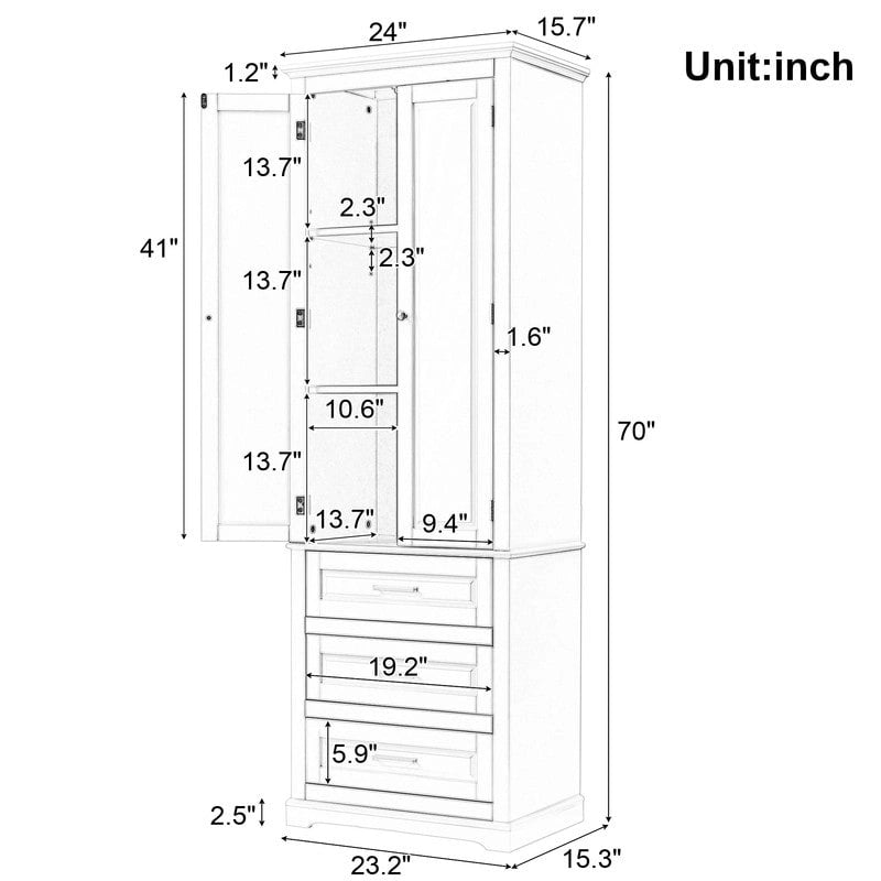 Meuble de rangement haut à trois tiroirs pour salle de bain/bureau