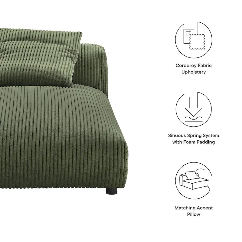 Chaise longue sans accoudoirs en velours côtelé modulaire Solace