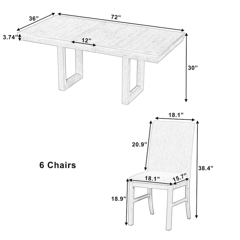 Ensemble de salle à manger 7 pièces avec table extensible de 72 po à rallonge papillon et 6 chaises