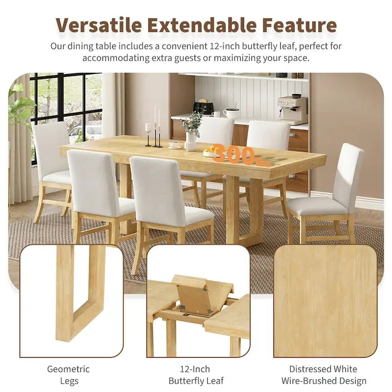 Ensemble de salle à manger 7 pièces avec table extensible de 72 po à rallonge papillon et 6 chaises
