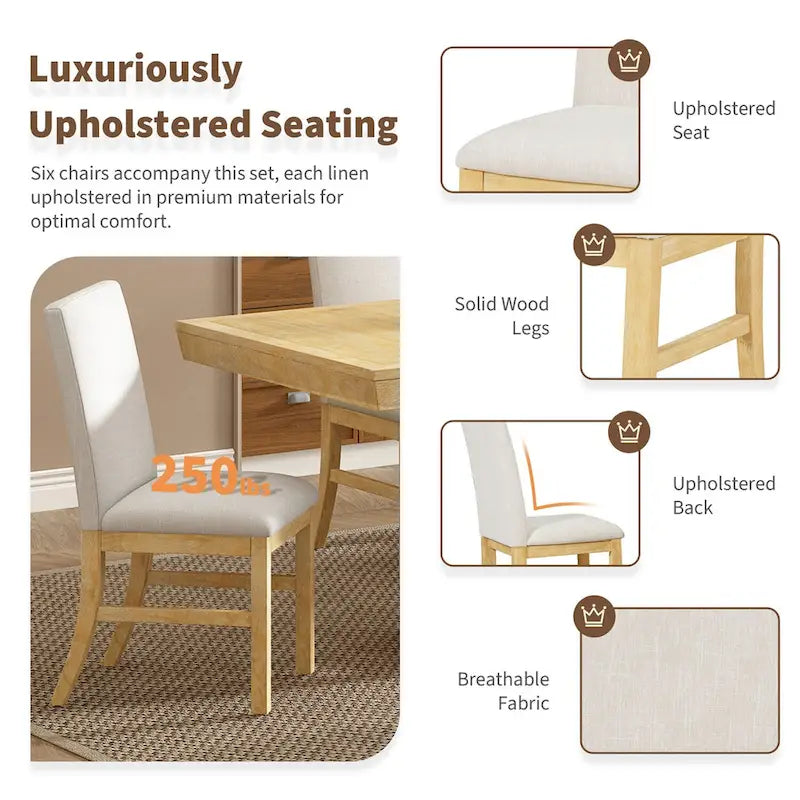Ensemble de salle à manger 7 pièces avec table extensible de 72 po à rallonge papillon et 6 chaises