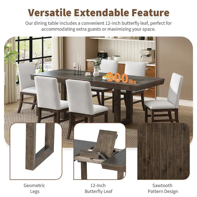 Ensemble de salle à manger 7 pièces avec table extensible de 72 po à rallonge papillon et 6 chaises