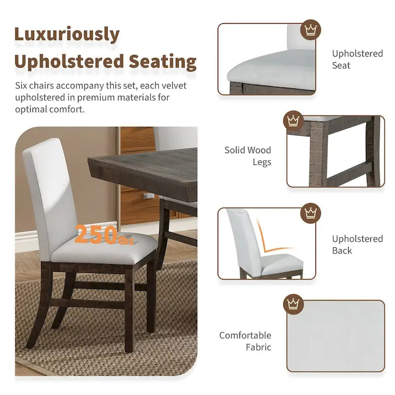 Ensemble de salle à manger 7 pièces avec table extensible de 72 po à rallonge papillon et 6 chaises