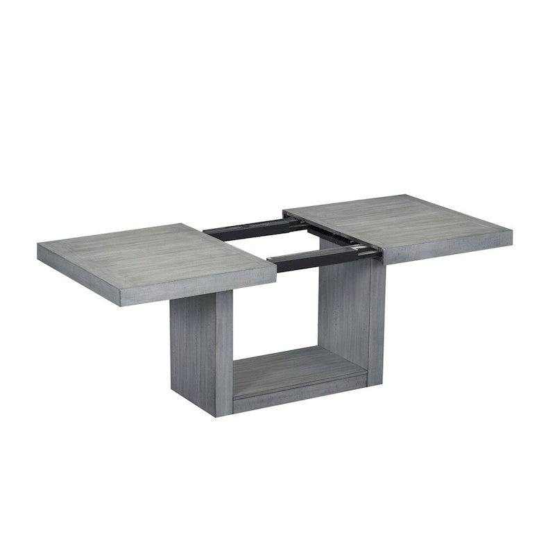 Ensemble de salle à manger contemporain de 6 pièces avec table à rallonge de 198 cm et pied central