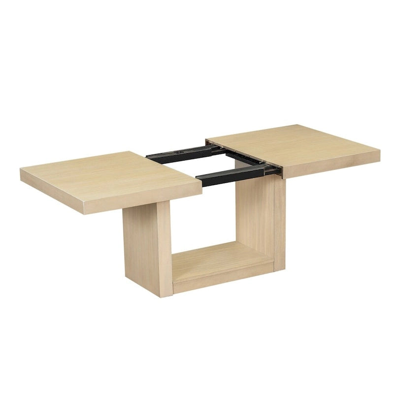 Ensemble de salle à manger contemporain de 6 pièces avec table à rallonge de 198 cm et pied central