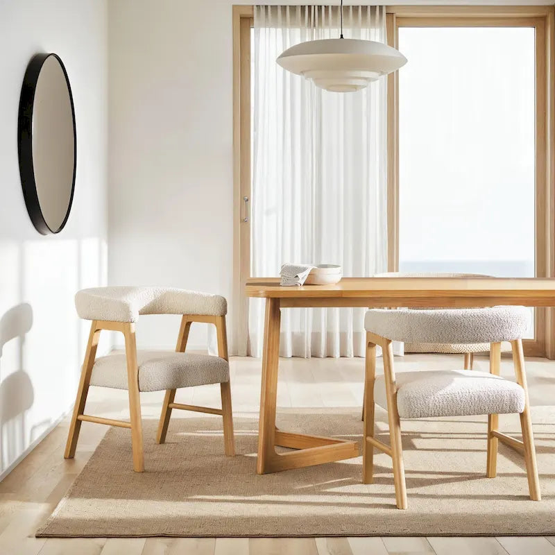 Chaise de salle à manger incurvée Middlebrook Modern Boucle en bois massif (Lot de 2)