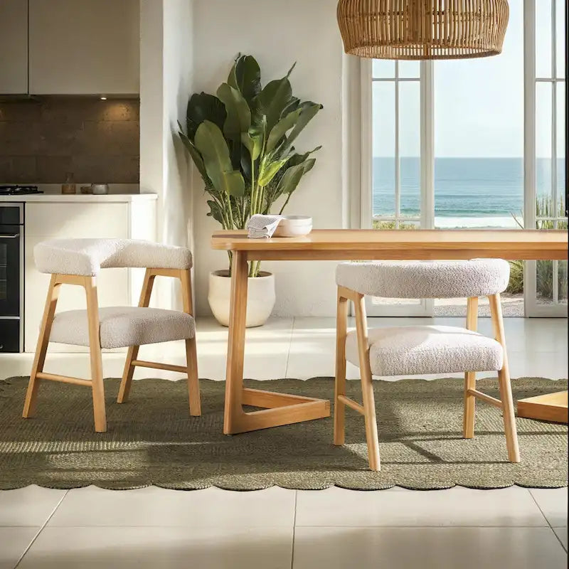 Chaise de salle à manger incurvée Middlebrook Modern Boucle en bois massif (Lot de 2)