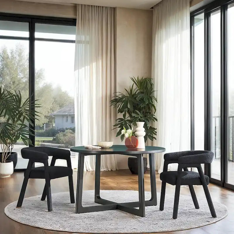Chaise de salle à manger incurvée Middlebrook Modern Boucle en bois massif (Lot de 2)