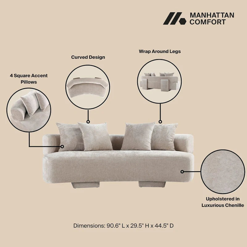 Manhattan Comfort Ensemble de 3 canapés multi-places modernes en chenille Verandah