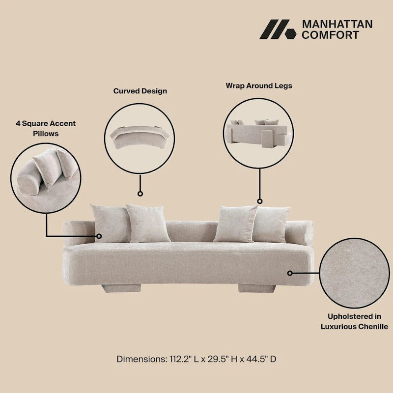 Manhattan Comfort Ensemble de 3 canapés multi-places modernes en chenille Verandah
