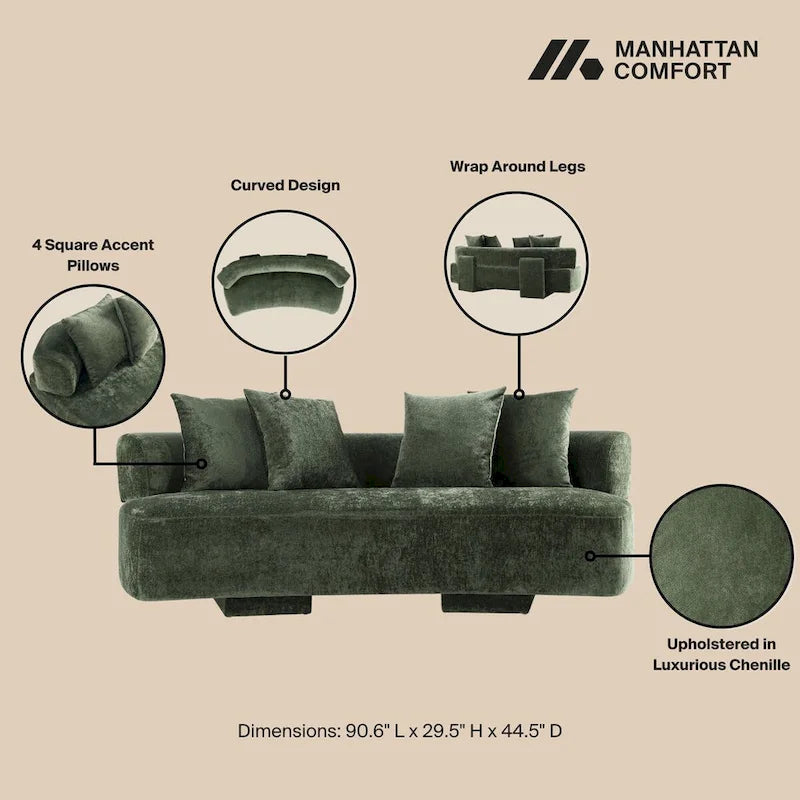 Manhattan Comfort Ensemble de 3 canapés multi-places modernes en chenille Verandah