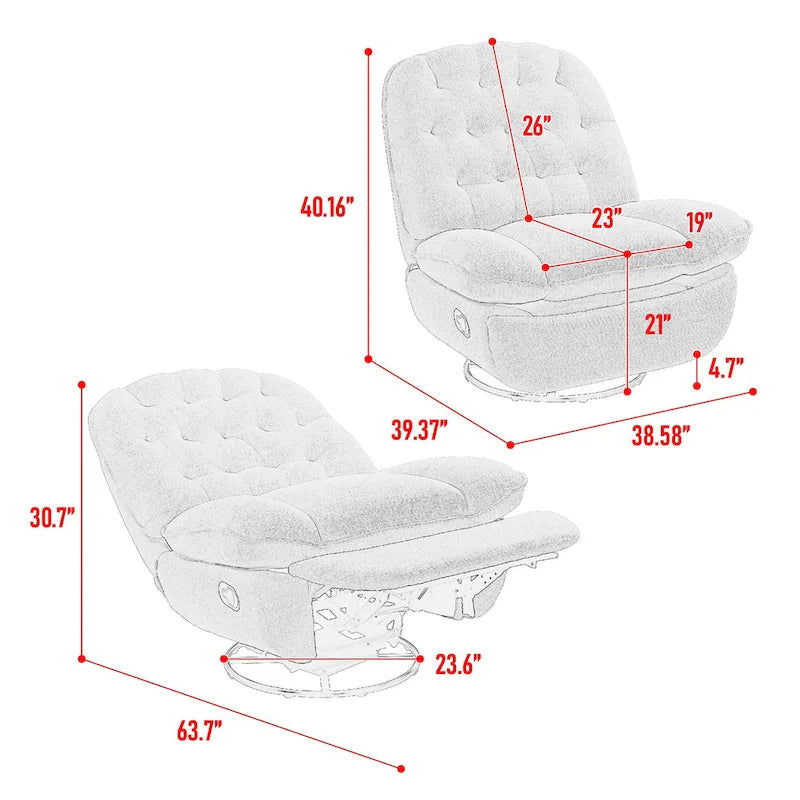 Fauteuil inclinable pivotant à 360 degrés en chenille moderne, ensemble de 1