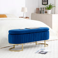 Banc de rangement pour chambre à coucher, banc de bout de lit ovale en velours capitonné avec pieds en métal doré, banc ottoman de rangement 50