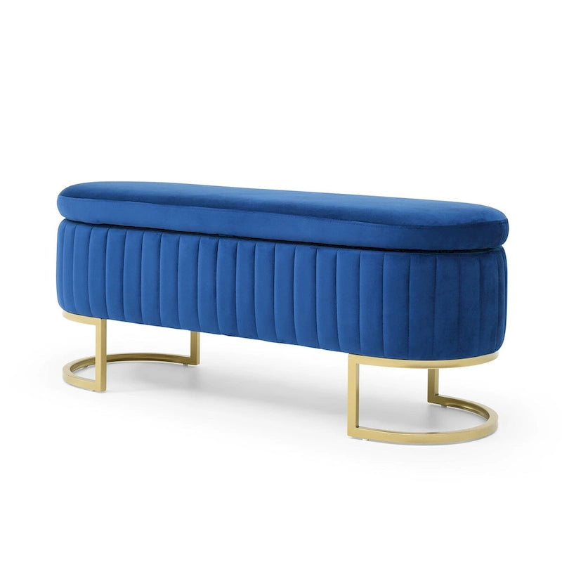 Banc de rangement pour chambre à coucher, banc de bout de lit ovale en velours capitonné avec pieds en métal doré, banc ottoman de rangement 50