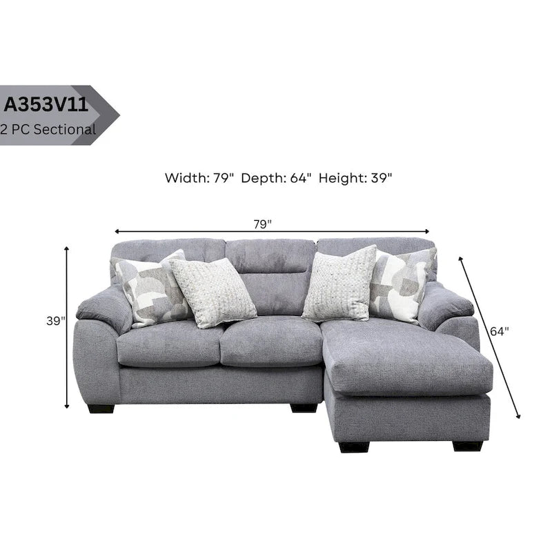Sectionnel en L American Furniture Classics Cabral Slate modèle A353V11-K2 avec 4 coussins décoratifs
