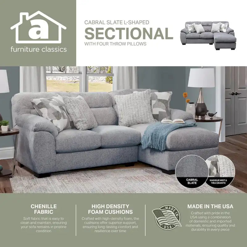 Sectionnel en L American Furniture Classics Cabral Slate modèle A353V11-K2 avec 4 coussins décoratifs