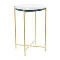 Table d'appoint latérale en métal en forme de X avec plateau en verre texturé - Or ou Noir - Roche River Decor