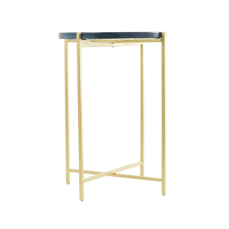 Table d'appoint latérale en métal en forme de X avec plateau en verre texturé - Or ou Noir - Roche River Decor