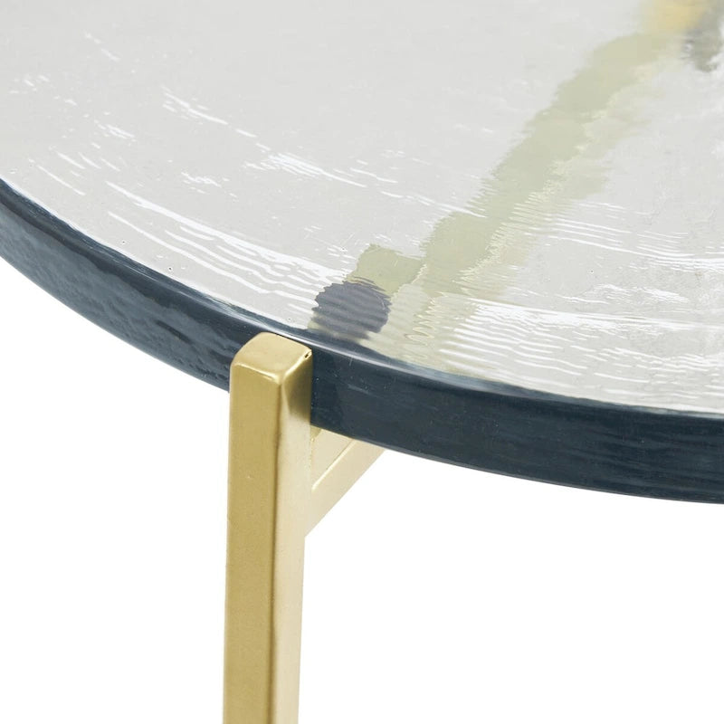 Table d'appoint latérale en métal en forme de X avec plateau en verre texturé - Or ou Noir - Roche River Decor