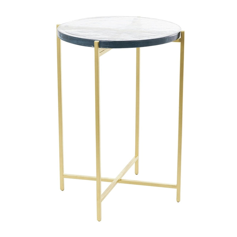 Table d'appoint latérale en métal en forme de X avec plateau en verre texturé - Or ou Noir - Roche River Decor