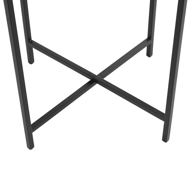 Table d'appoint latérale en métal en forme de X avec plateau en verre texturé - Or ou Noir - Roche River Decor