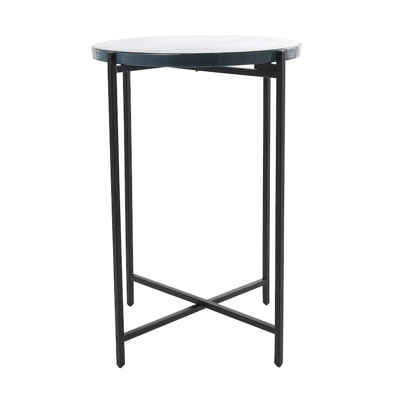Table d'appoint latérale en métal en forme de X avec plateau en verre texturé - Or ou Noir - Roche River Decor