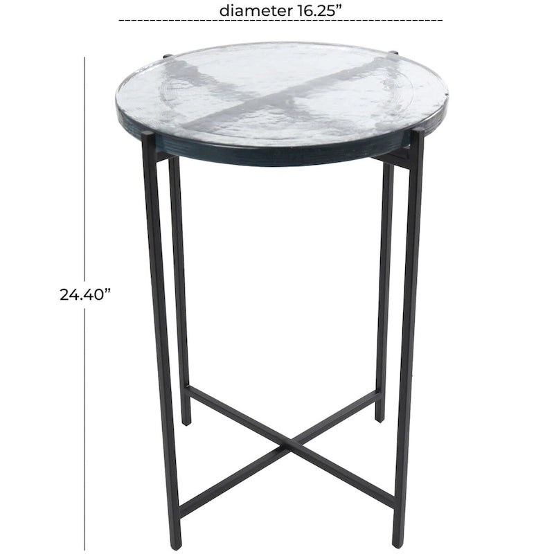 Table d'appoint latérale en métal en forme de X avec plateau en verre texturé - Or ou Noir - Roche River Decor