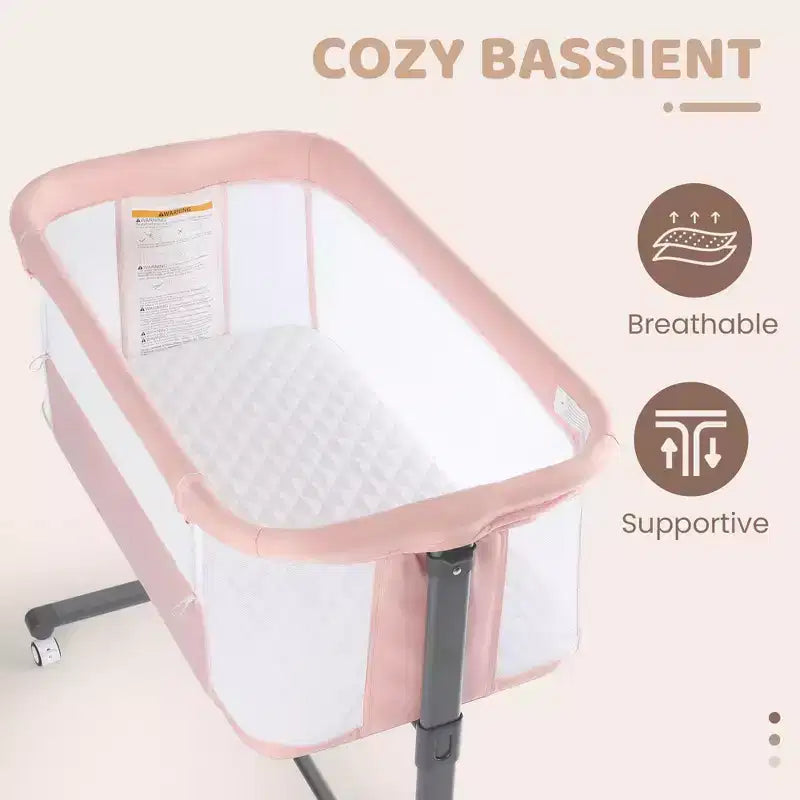 Berceau avec roulettes 鈥?Beige / Gris / Rose, Cododo, pour 1 bébé