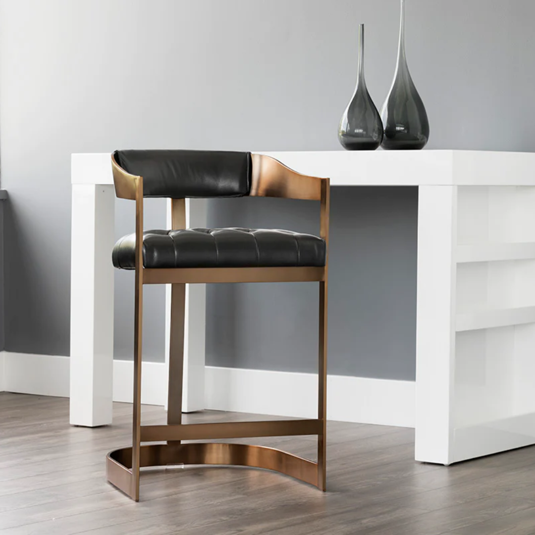 Contemporary Leather Bar/Counter Stool with Tufted