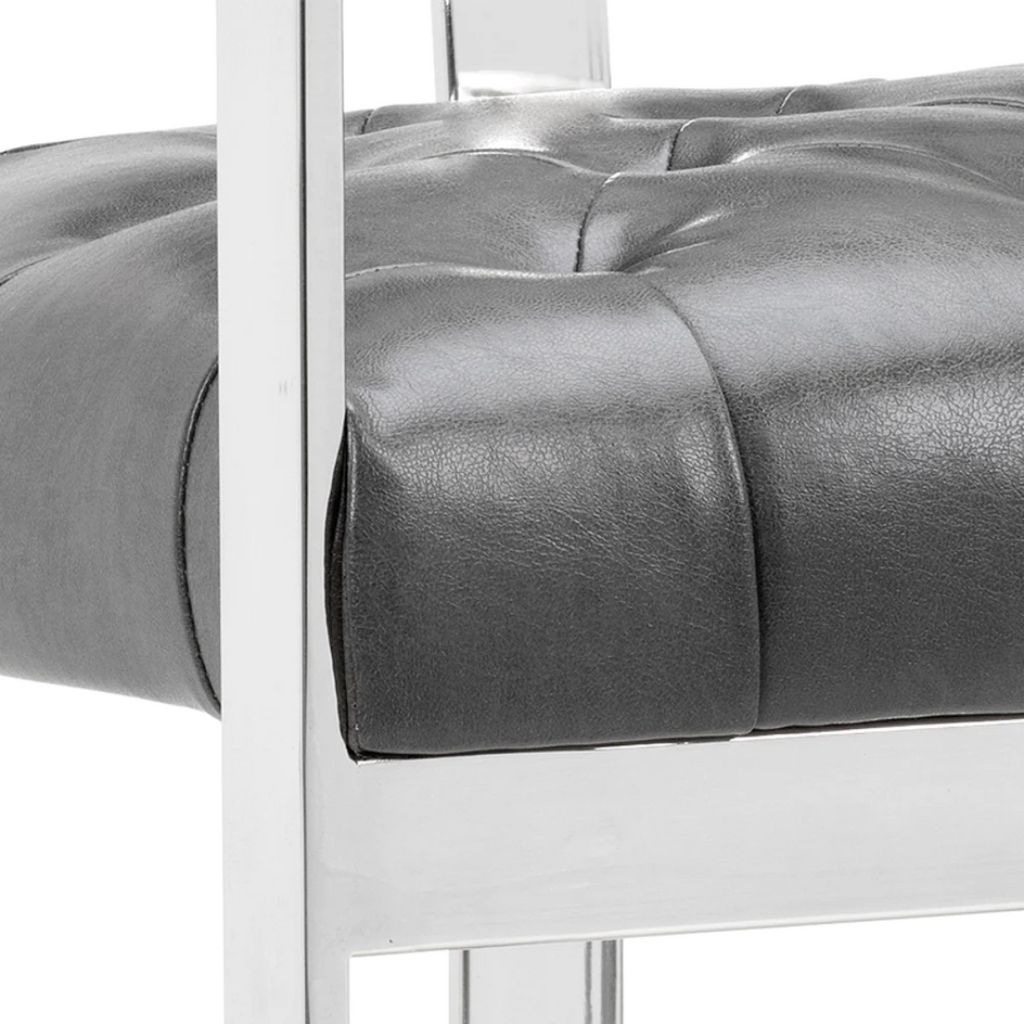Contemporary Leather Bar/Counter Stool with Tufted | Polished Finish
