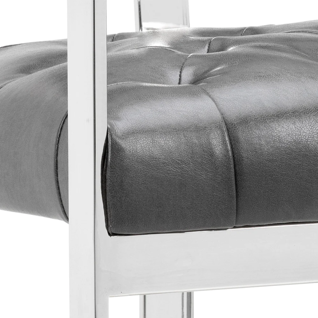 Contemporary Leather Bar/Counter Stool with Tufted | Polished Finish