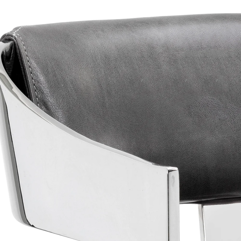 Contemporary Leather Bar/Counter Stool with Tufted | Polished Finish