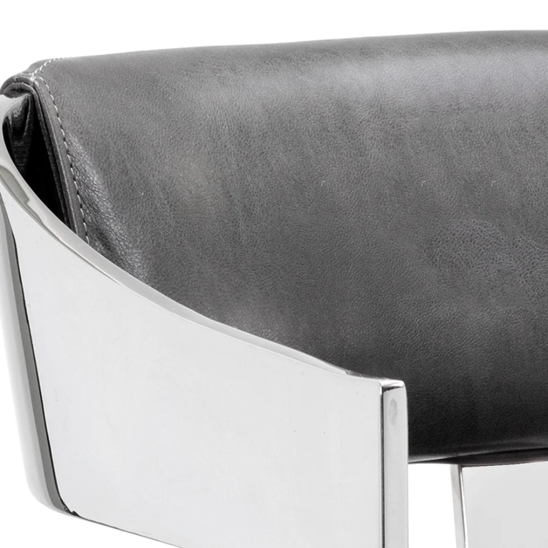 Contemporary Leather Bar/Counter Stool with Tufted | Polished Finish