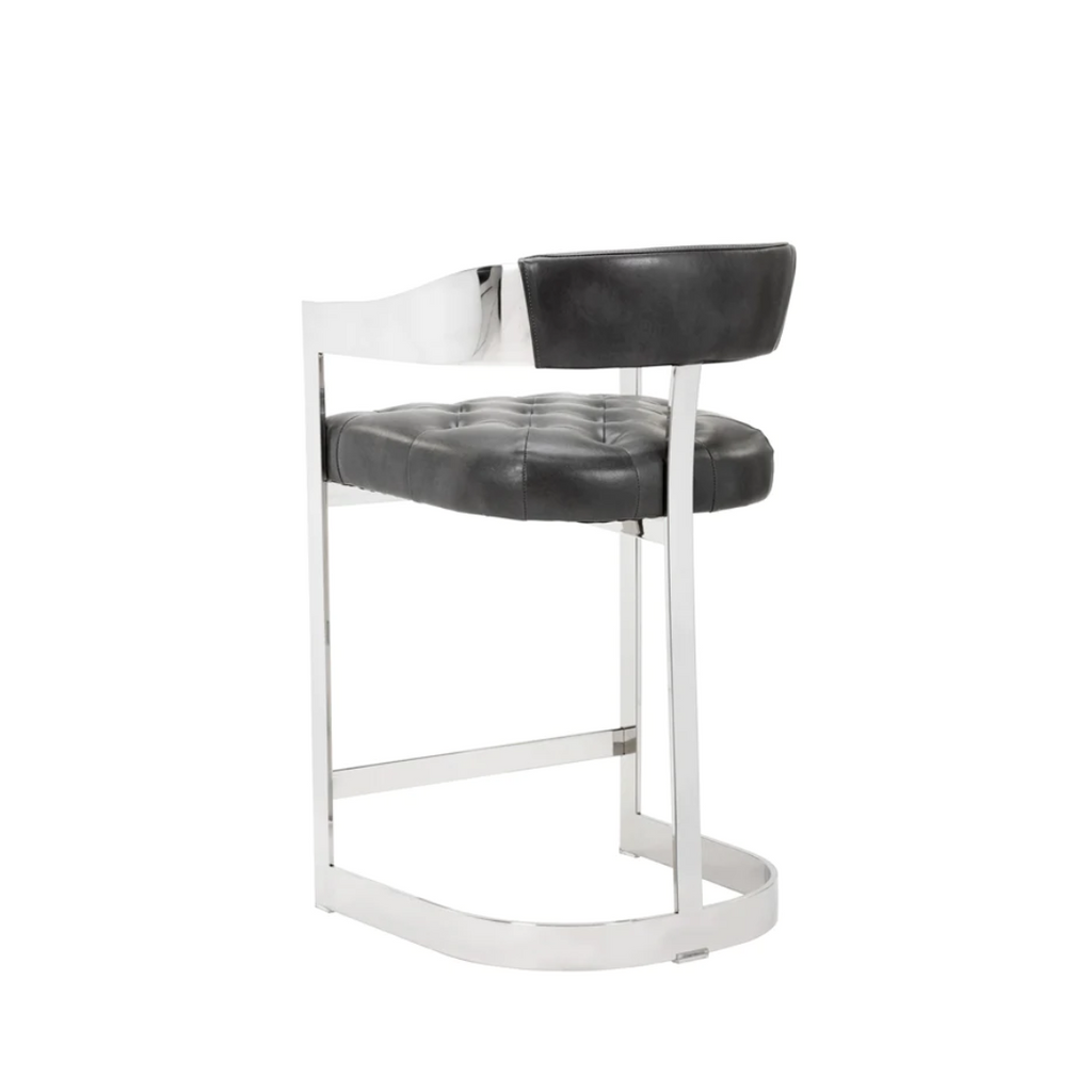 Contemporary Leather Bar/Counter Stool with Tufted | Polished Finish