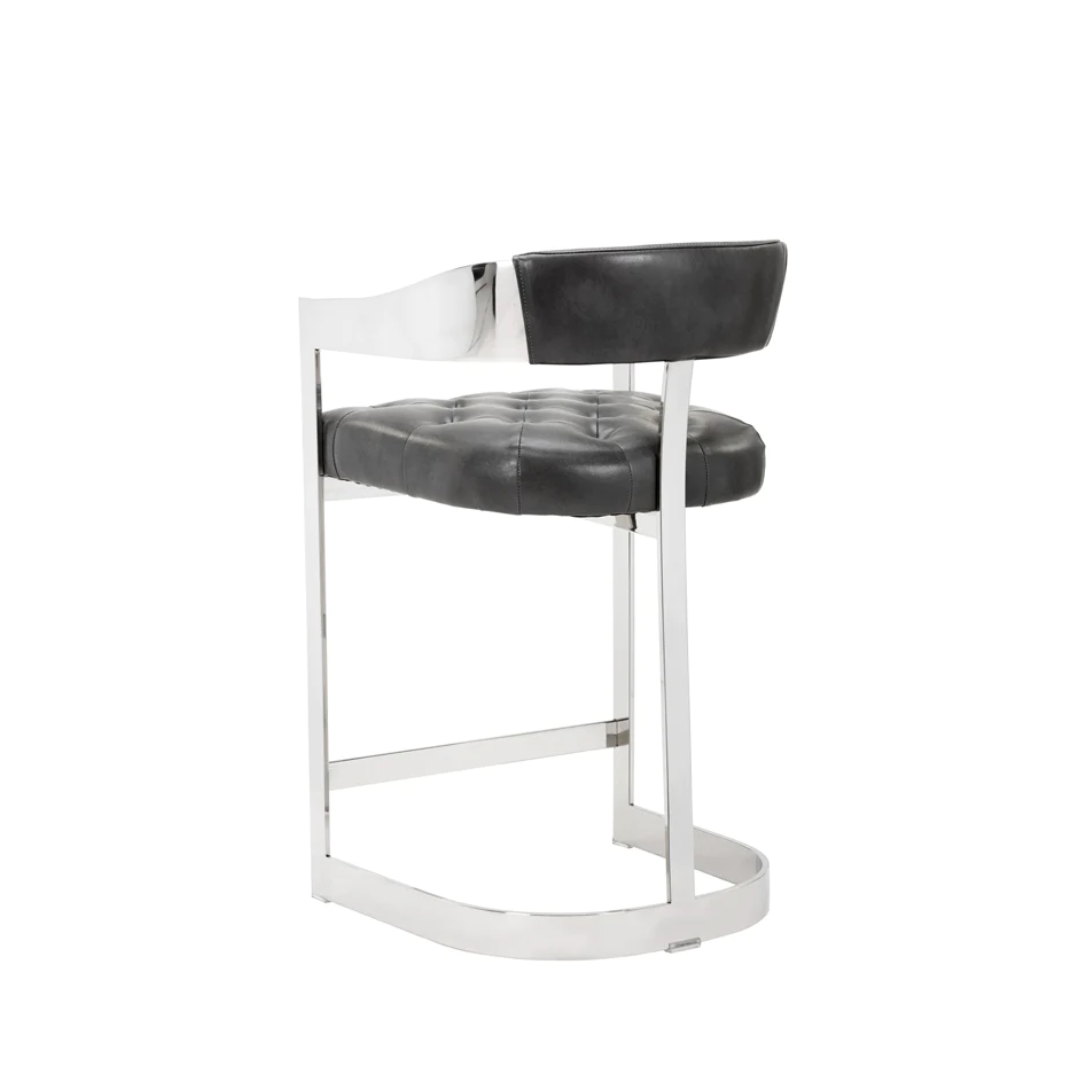 Contemporary Leather Bar/Counter Stool with Tufted | Polished Finish