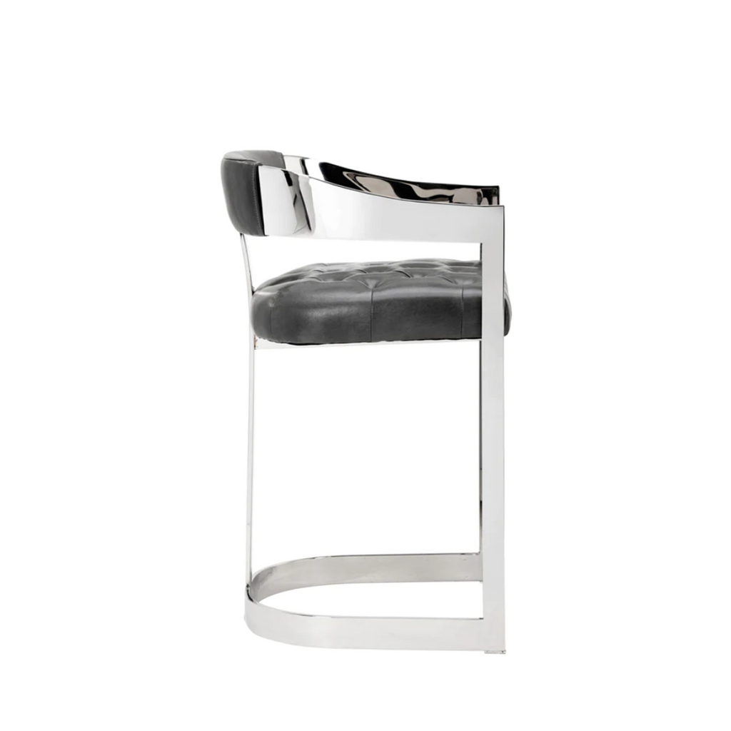 Contemporary Leather Bar/Counter Stool with Tufted | Polished Finish