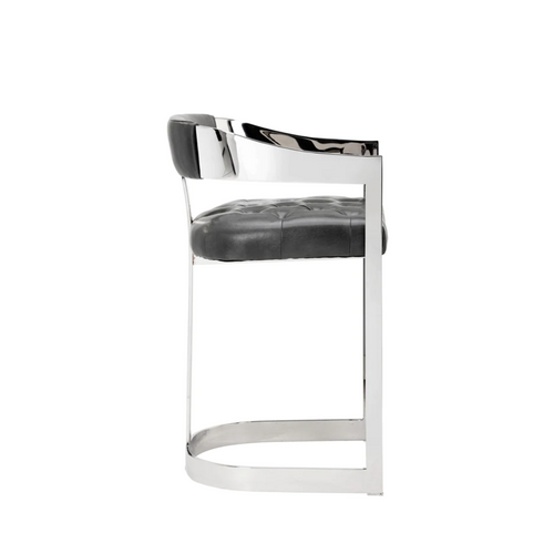 Tabouret de bar/comptoir contemporain en cuir avec capitonnage | Finition polie