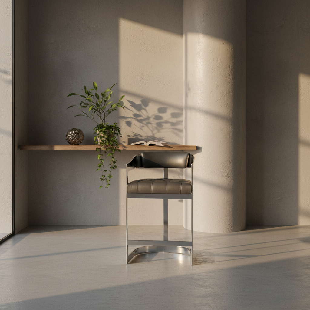 Contemporary Leather Bar/Counter Stool with Tufted | Polished Finish
