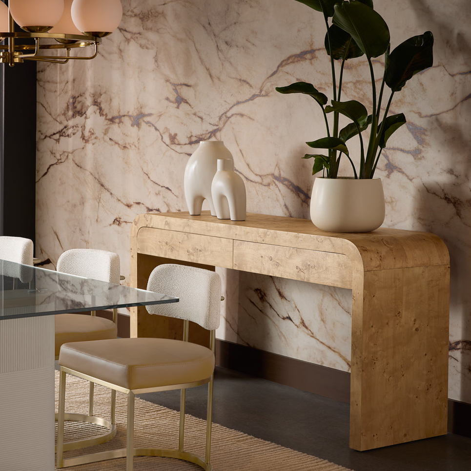Modern Burl Wood Console Table with Handcrafted, Sculptural - Entryway
