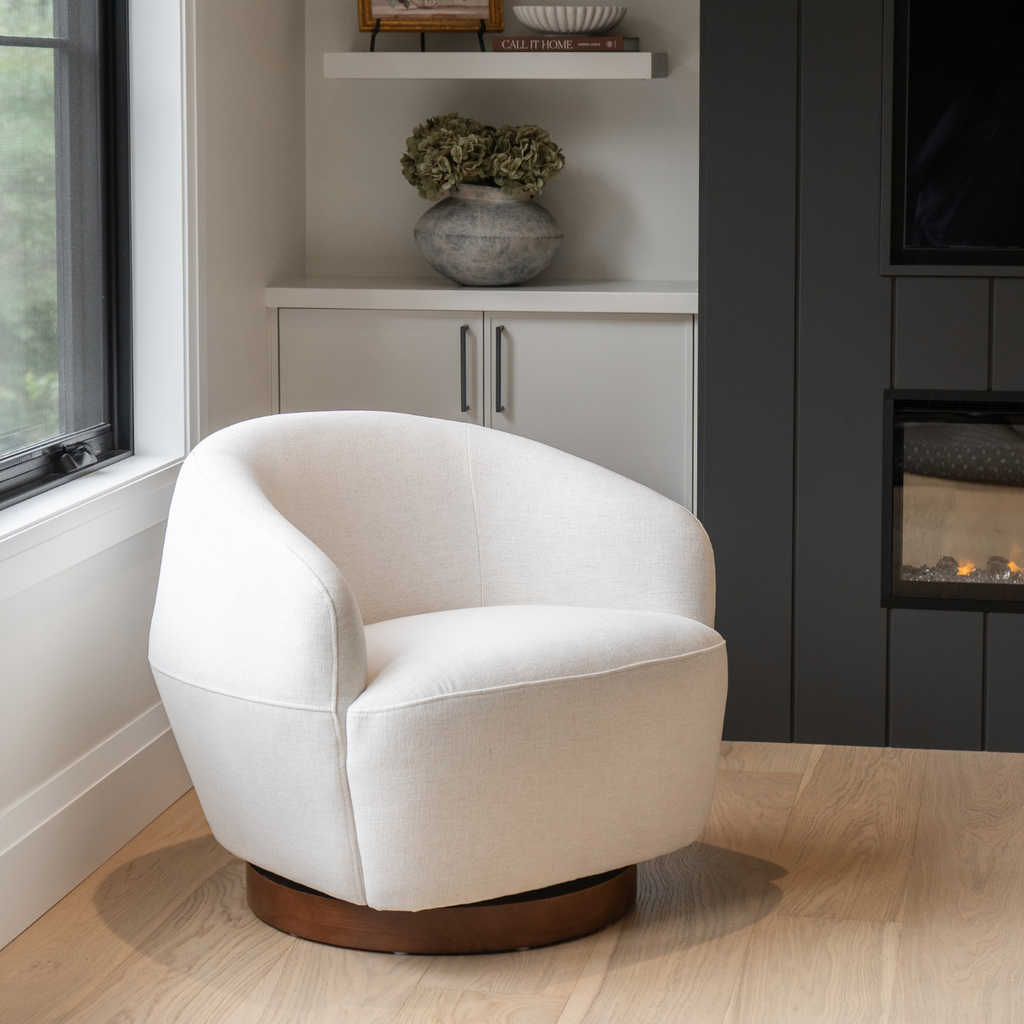 Scandinavian Linen Lounge Chair with Woven, Upholstered