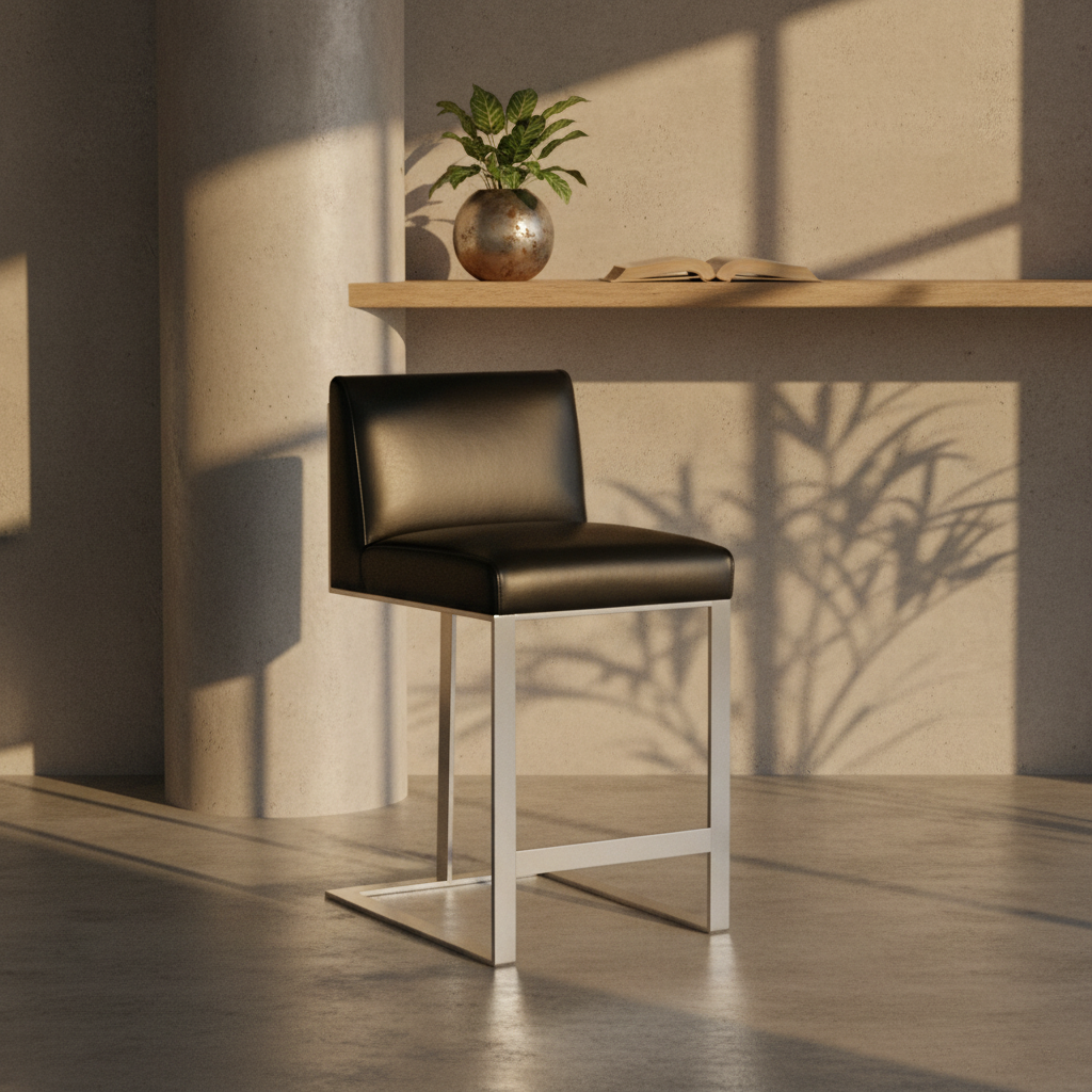 Classic Leather Bar/Counter Stool | Polished Finish